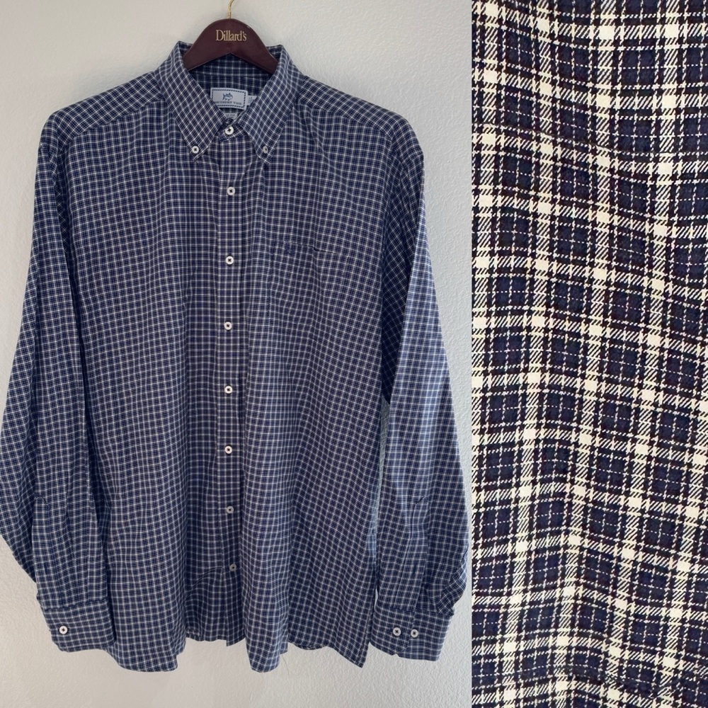 Southern Tide Blue Plaid Button Down Shirt Classic Fit XXL